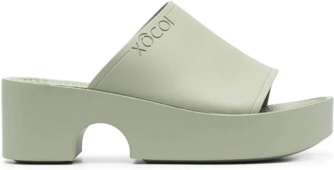 XOCOI 60mm open-toe mules Green