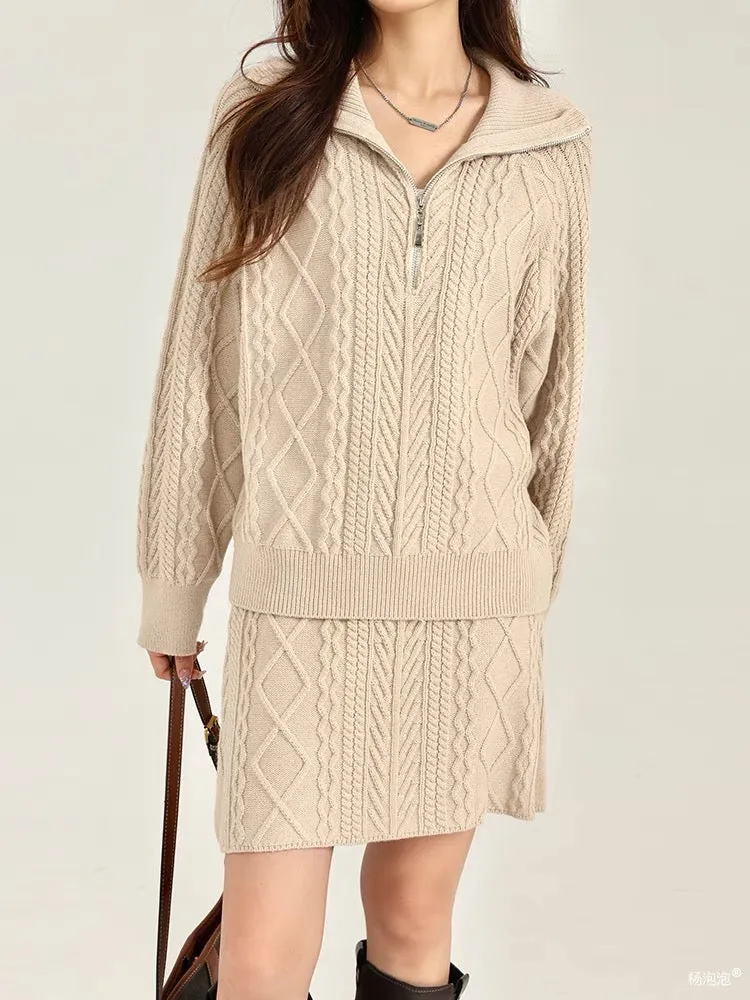 Yang Paopao zipper lapel sweater skirt suit