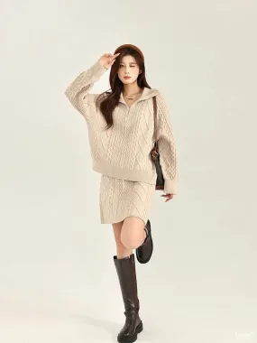 Yang Paopao zipper lapel sweater skirt suit