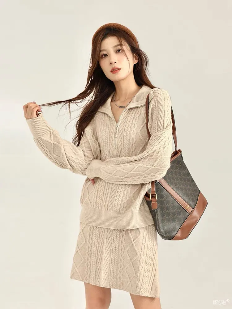 Yang Paopao zipper lapel sweater skirt suit