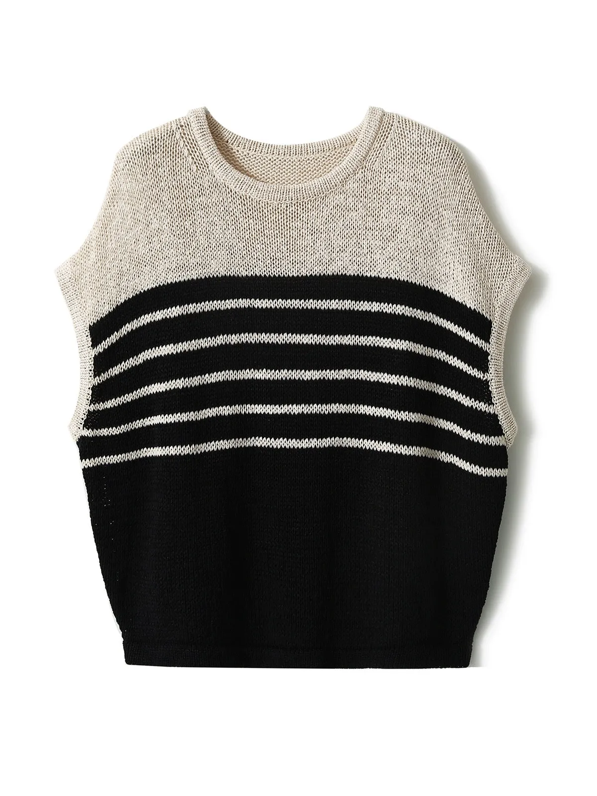 [ZYN662900MG] Bliss striped sweater is full of texture ~ Texture color matching round neck loose vest